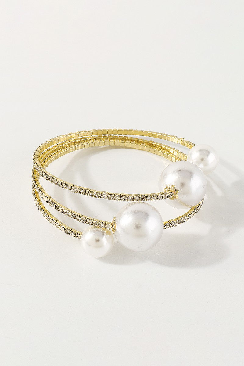 Crystal Pearl Multilayer Coiled Bracelet