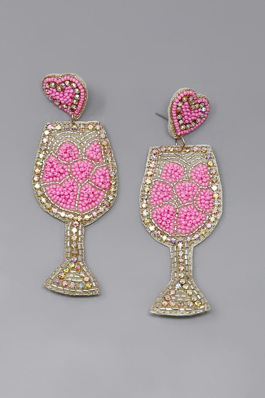 Heart Wine Glass Seed Bead Earring