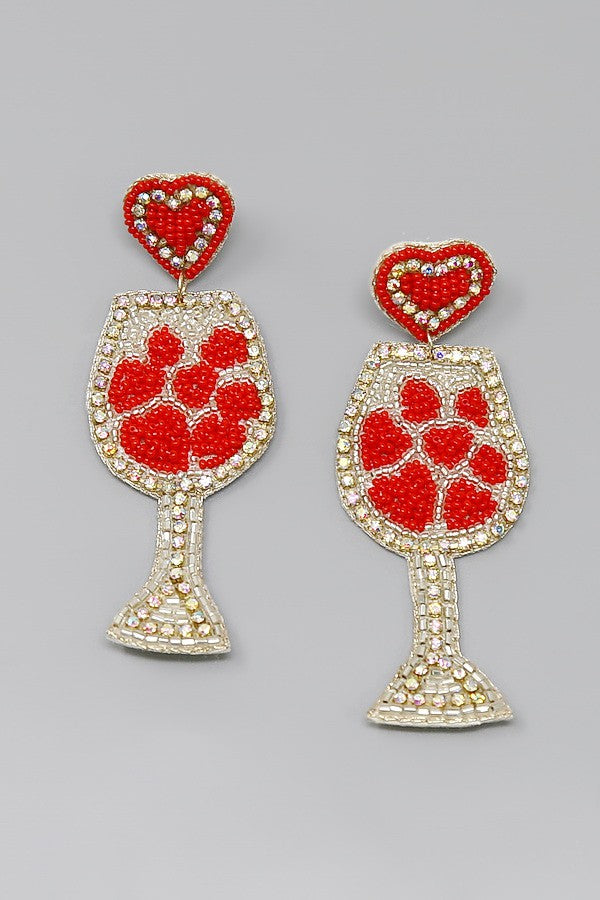 Heart Wine Glass Seed Bead Earring