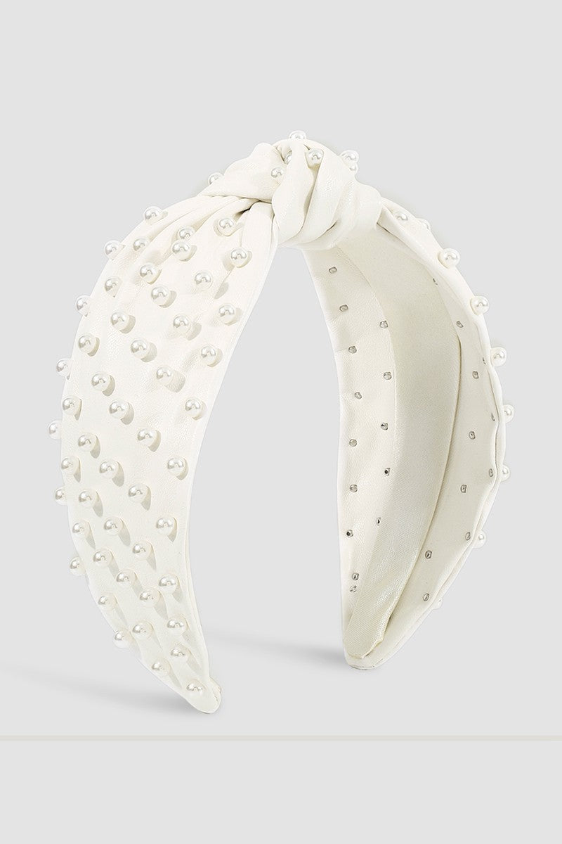 PU Leather Pearls Knot Hairband