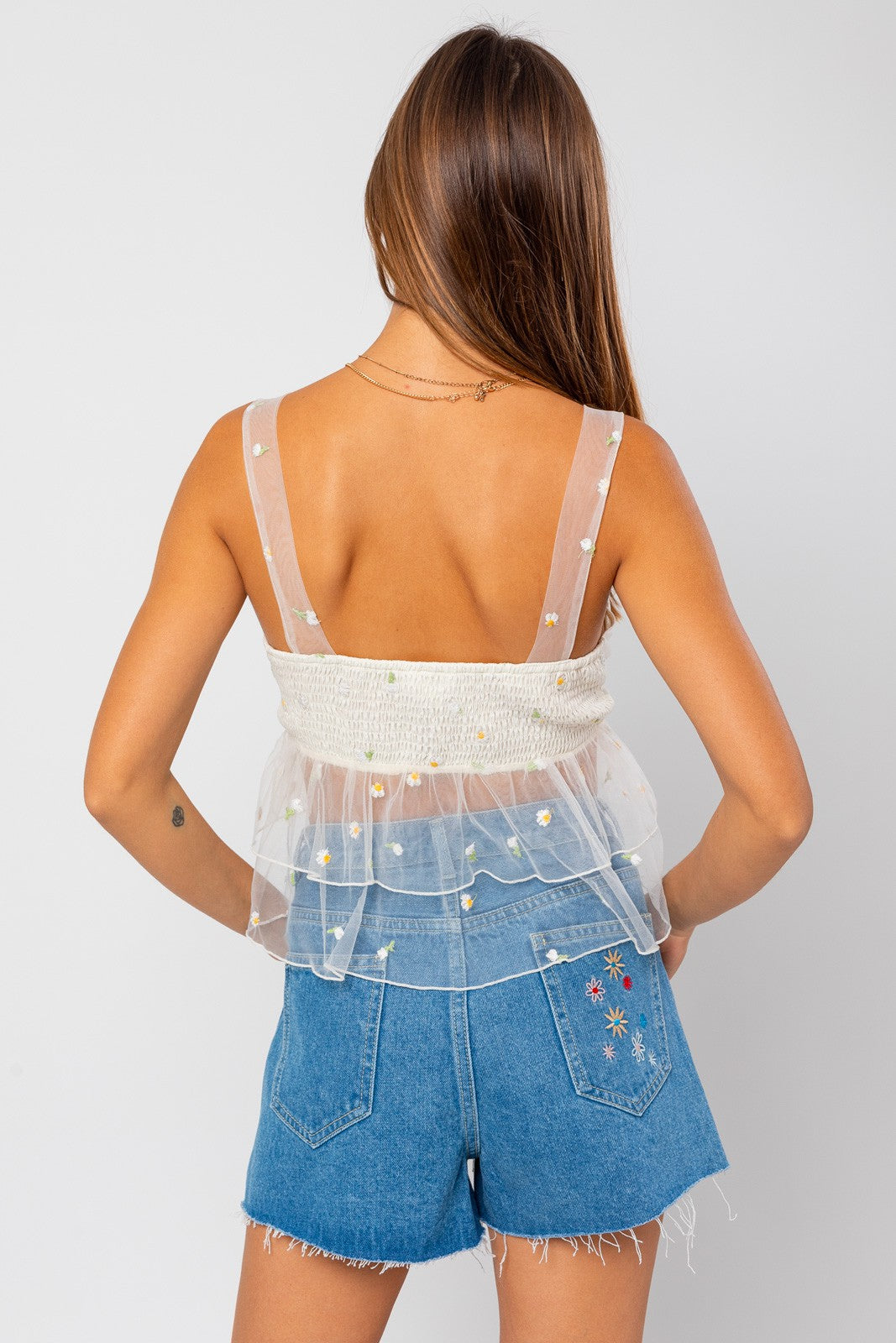 Spring Bride Ruffled Mesh Top