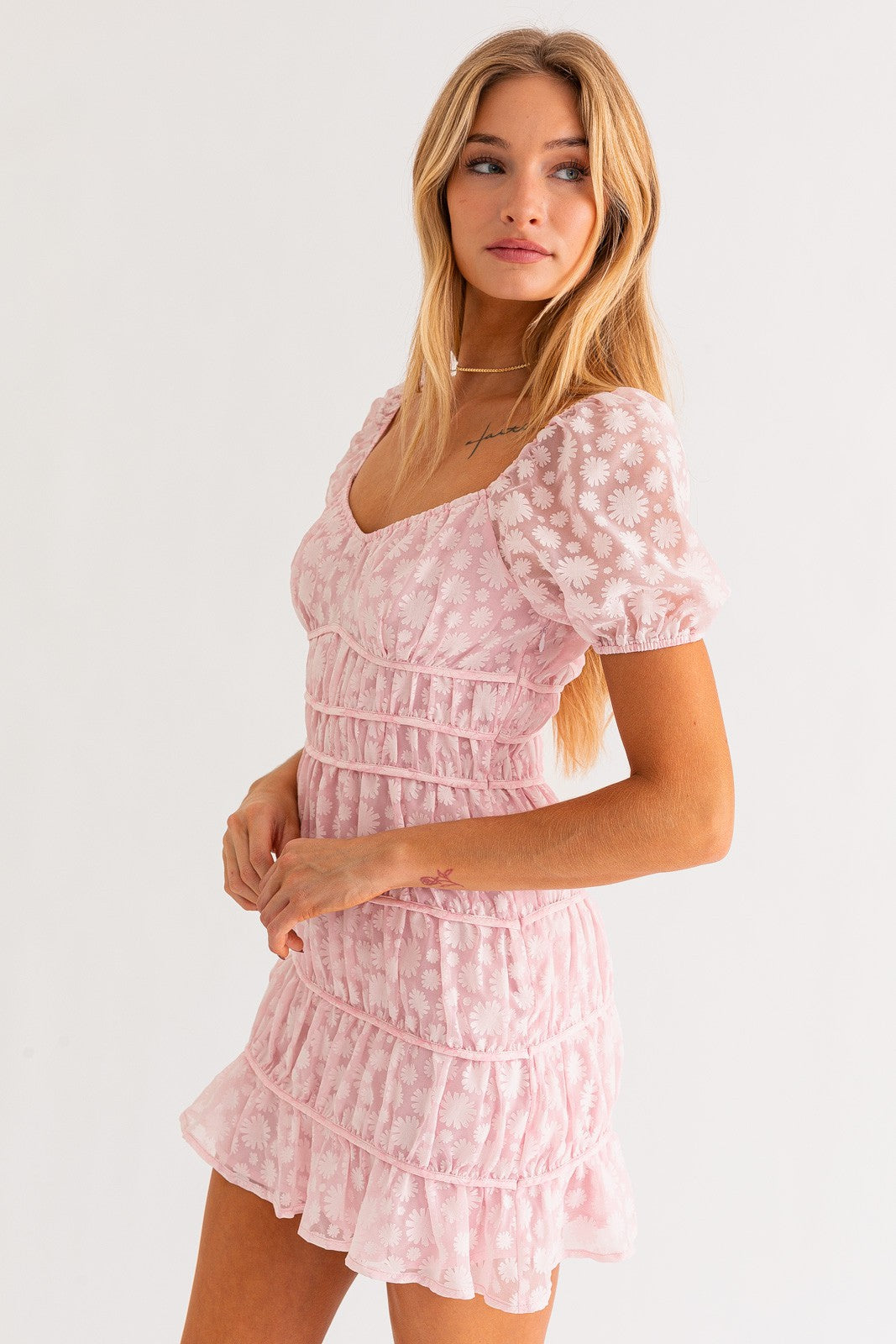 Daisy May Puff Short Sleeve Ruched Dress