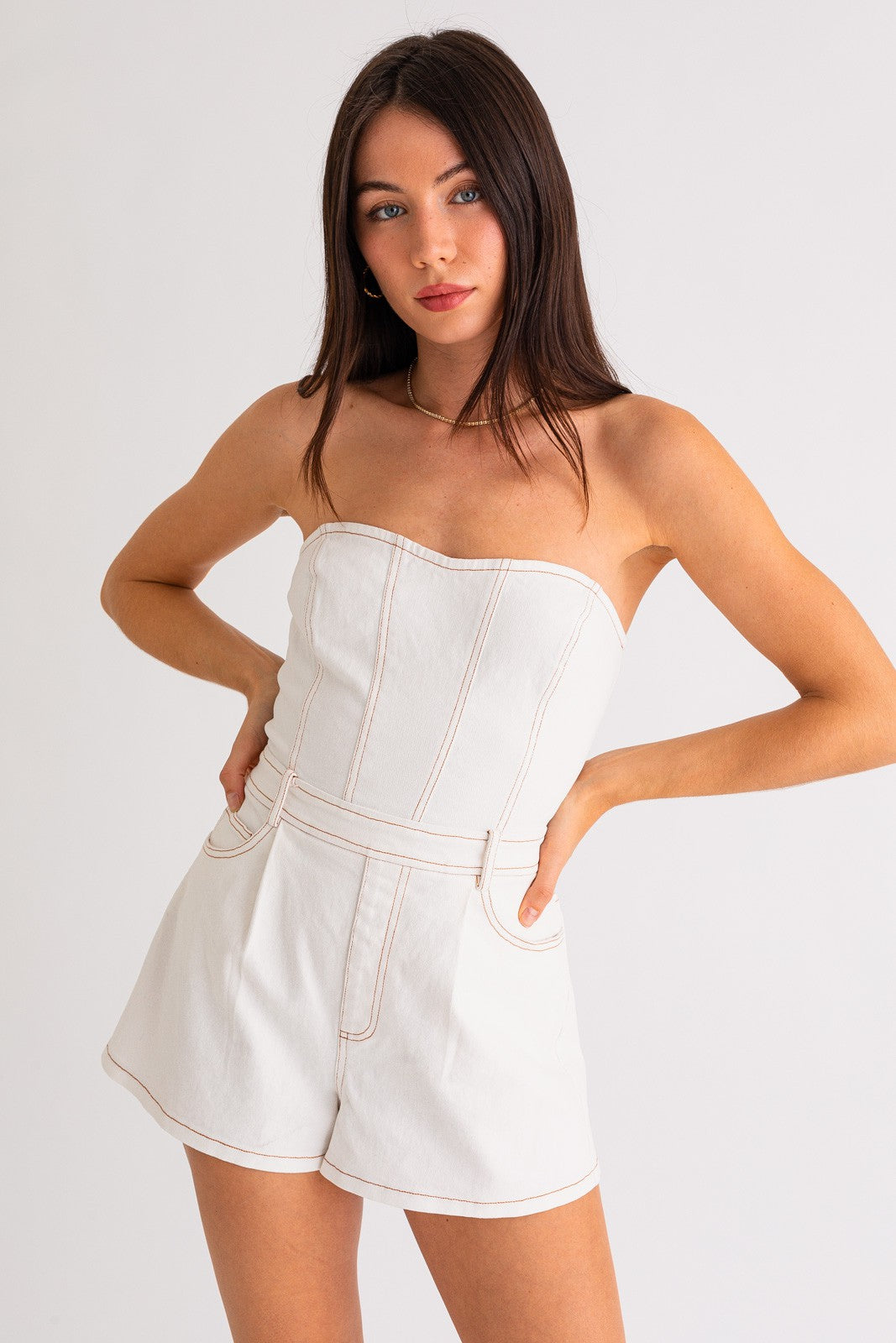 Spring Fling Tube Denim Romper