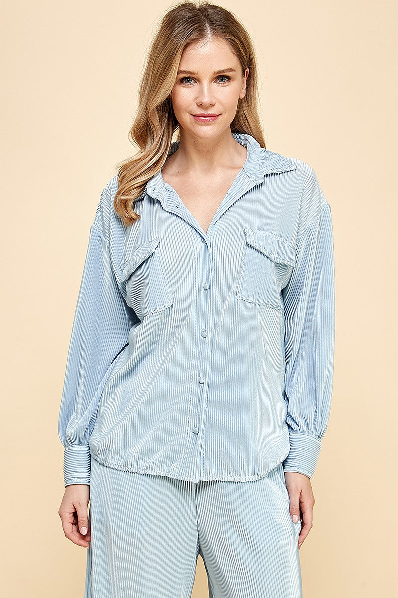 Free Fallin Pleated Button Down Top