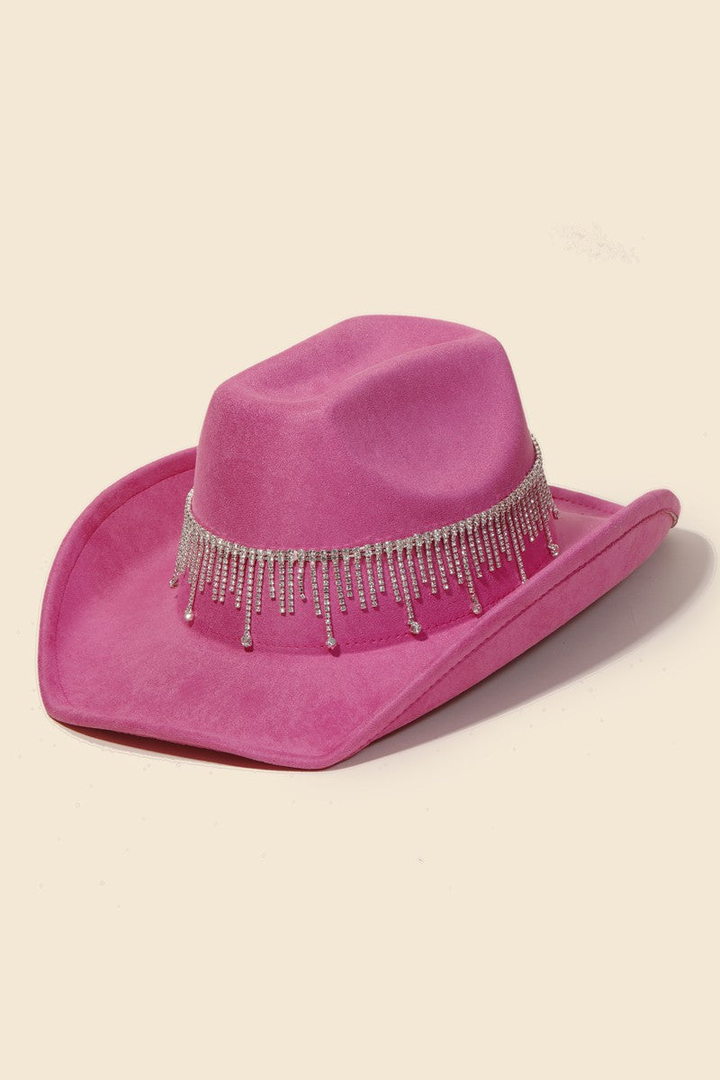 Rhinestone Fringe Strap Western Hat