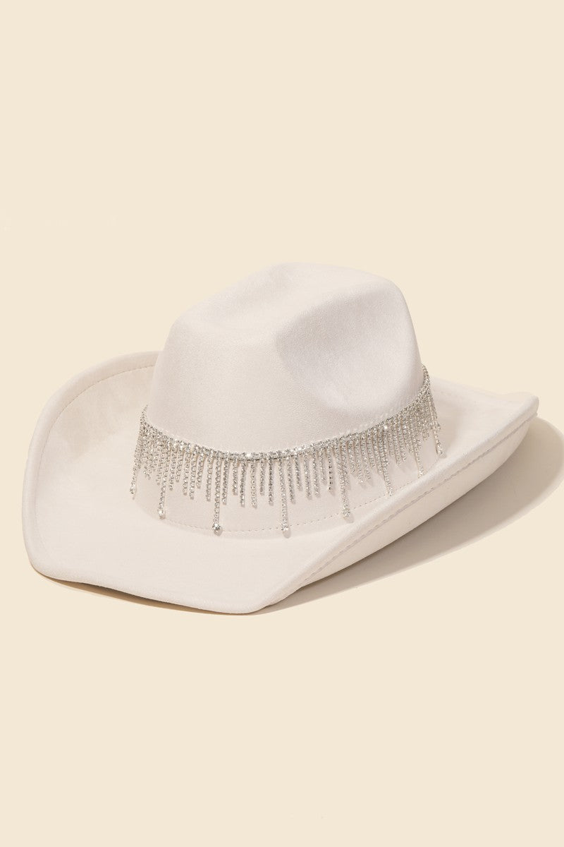 Rhinestone Fringe Strap Western Hat