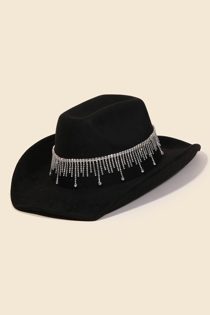 Rhinestone Fringe Strap Western Hat