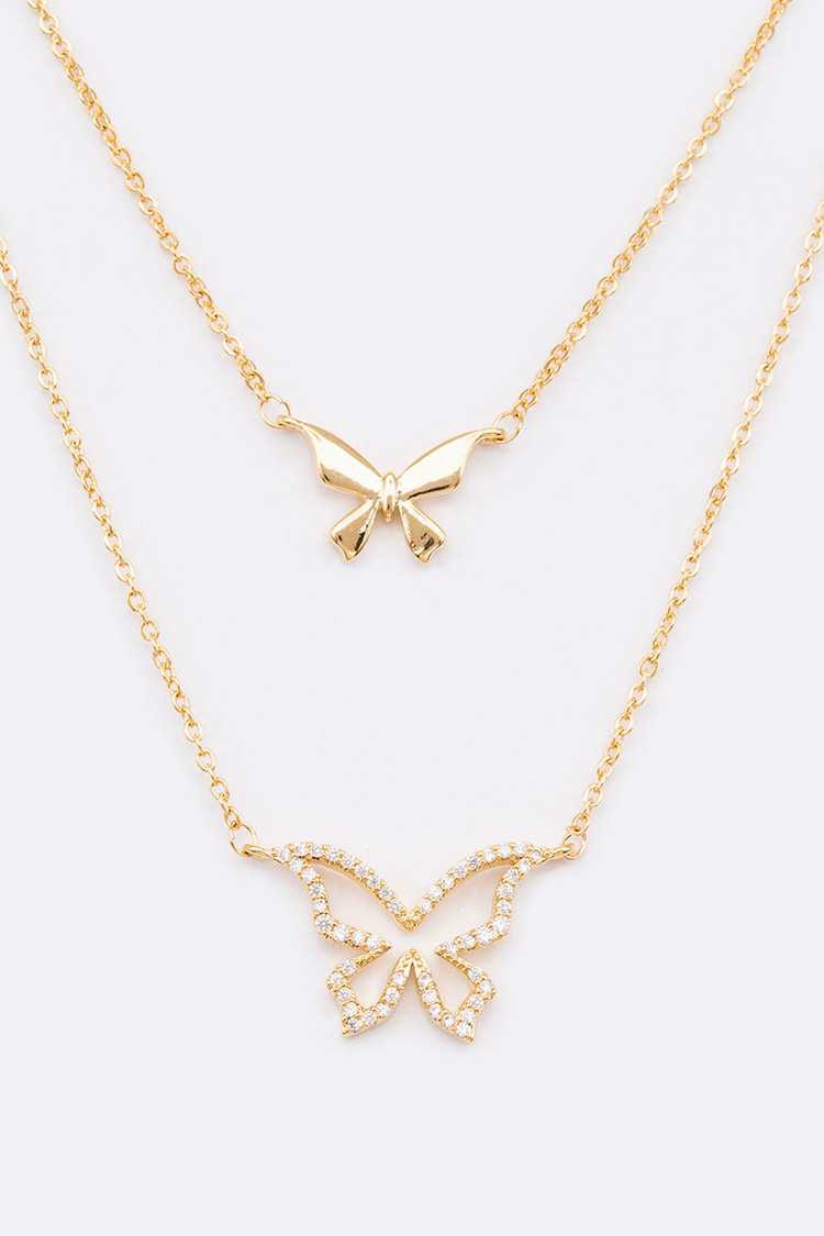 Layered Butterfly Pendant Necklace