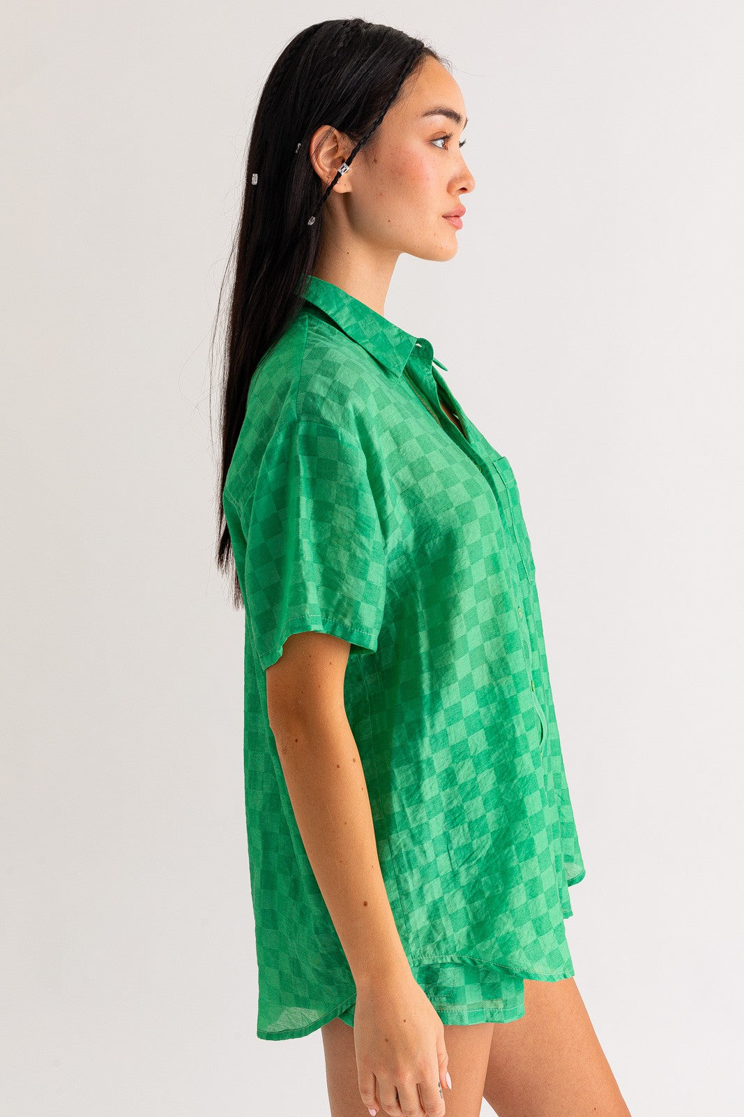 Lessie Oversized Short Sleeve Button Down Top