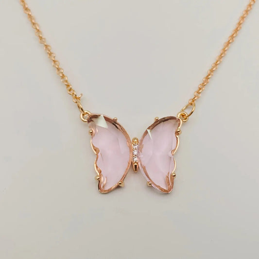 Glass Butterfly Pendant Necklace