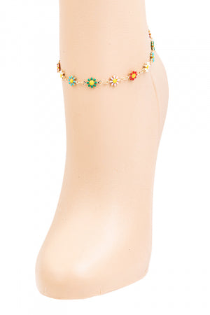 Rainbow Floral Bead Anklet