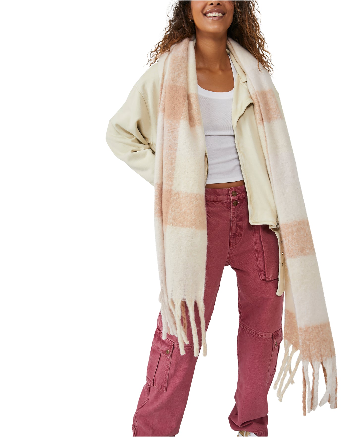 Free People Piper Plaid Recycled Blen Scarf