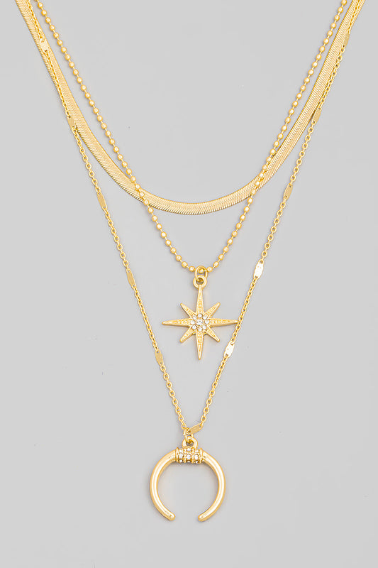 Layered North Star Horn Chain Necklace