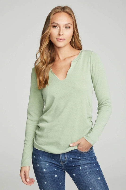 Chaser Long Sleeve V-Neck Rouched Side Tee