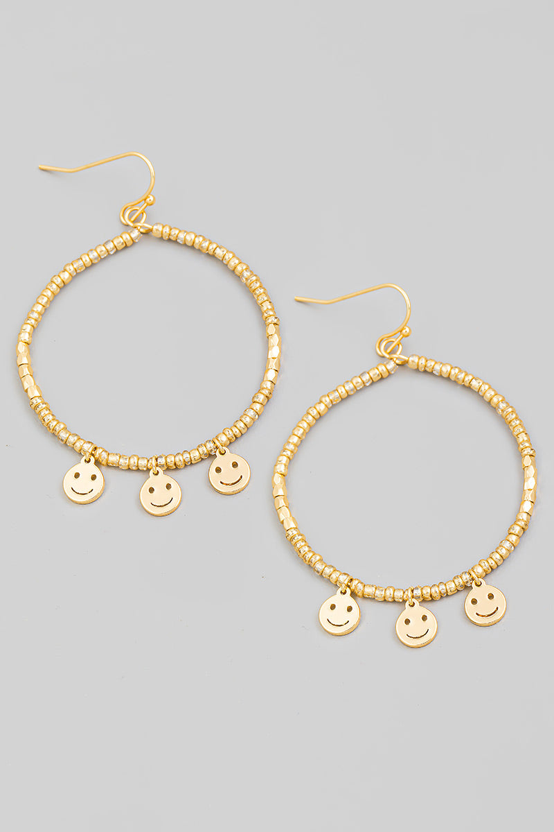 Beaded Smiley Hoop Earring