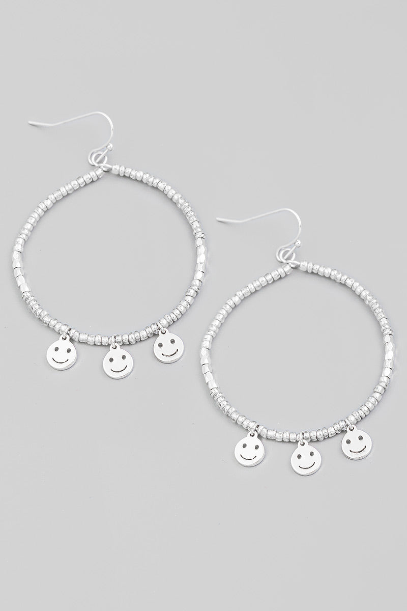 Beaded Smiley Hoop Earring