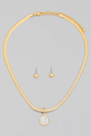 Herringbone Teardrop Charm Necklace