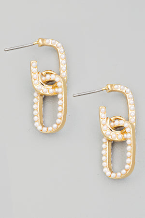 Pearl Studded Oval Chain Link Earring