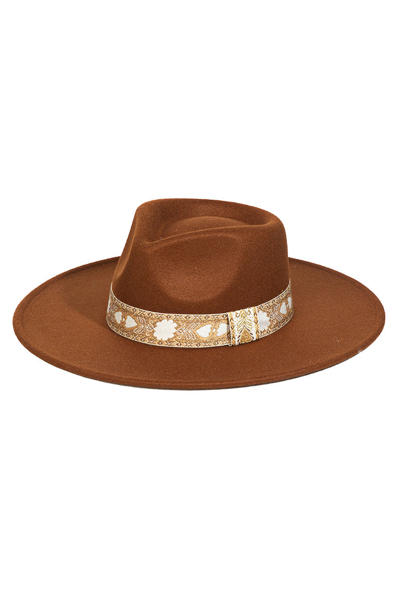 Embroidered Band Flat Brim Hat