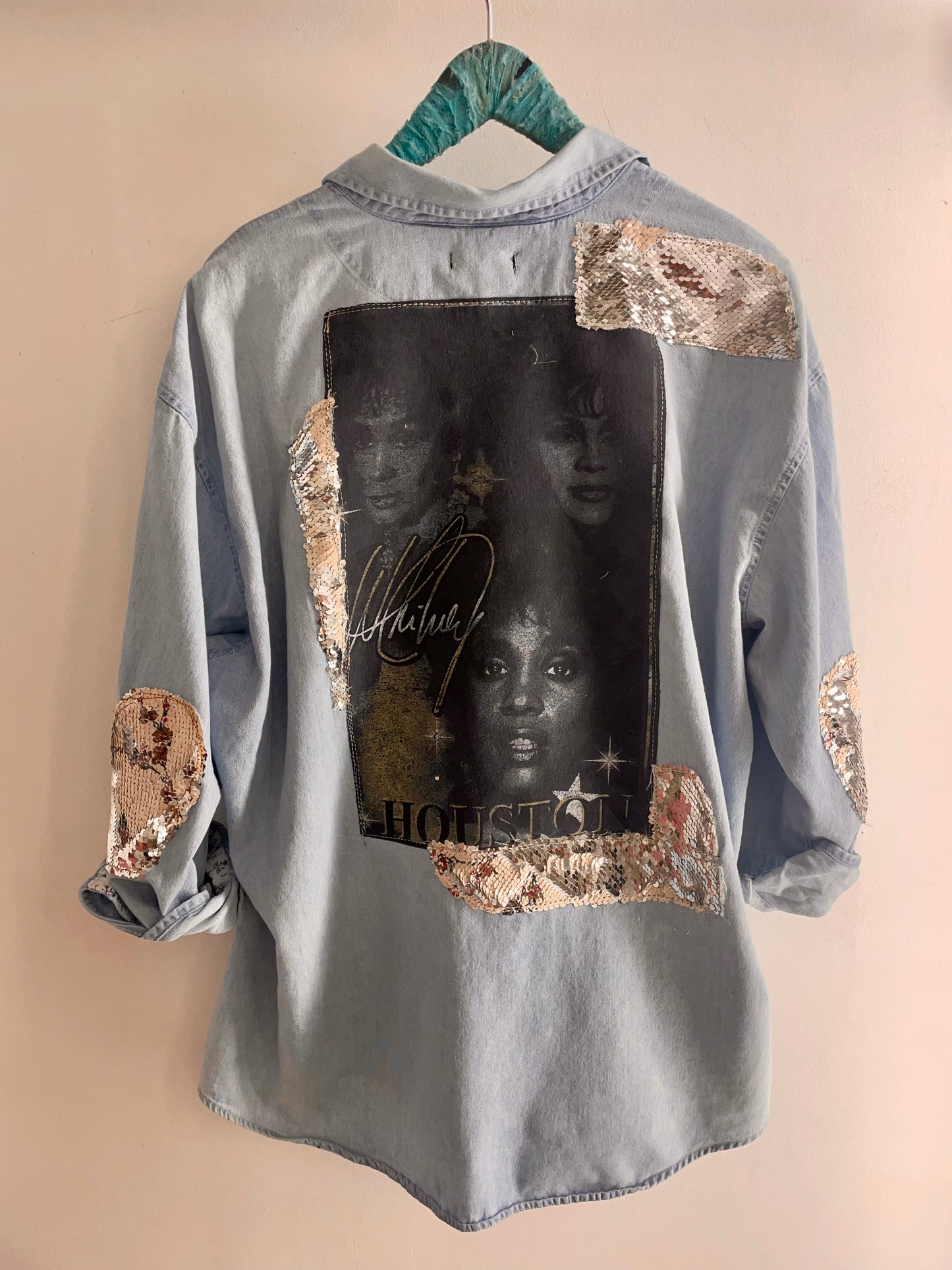 LS Upcycled Vintage Denim Whitney Houston Shirt