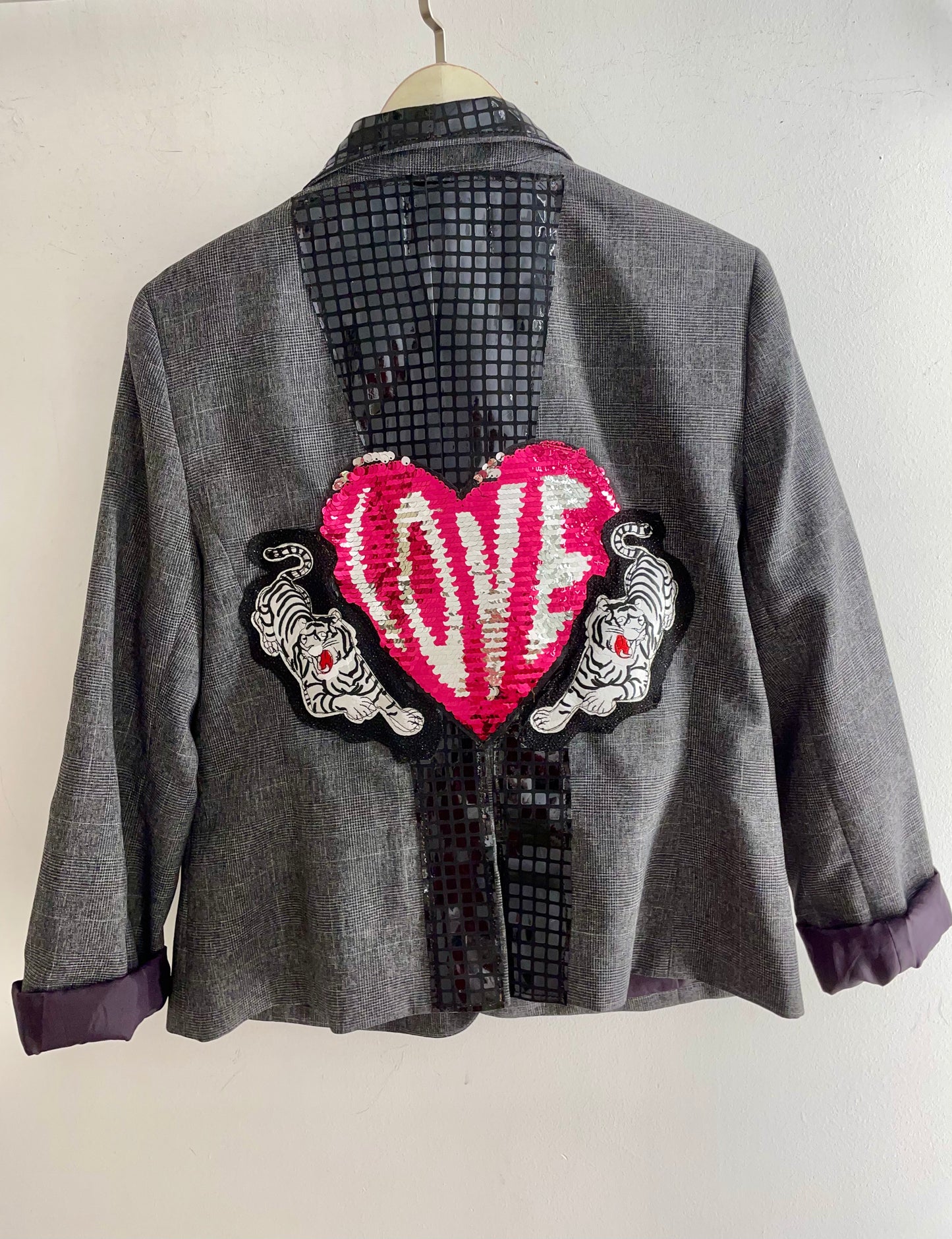 LS Upcycled Sequin Love Tiger Patch Blazer