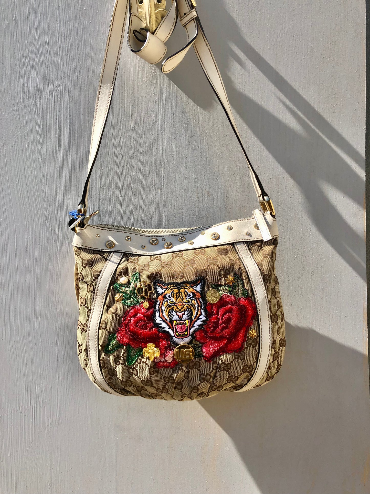 LS Upcycled GG Tiger Rose Patch Bag