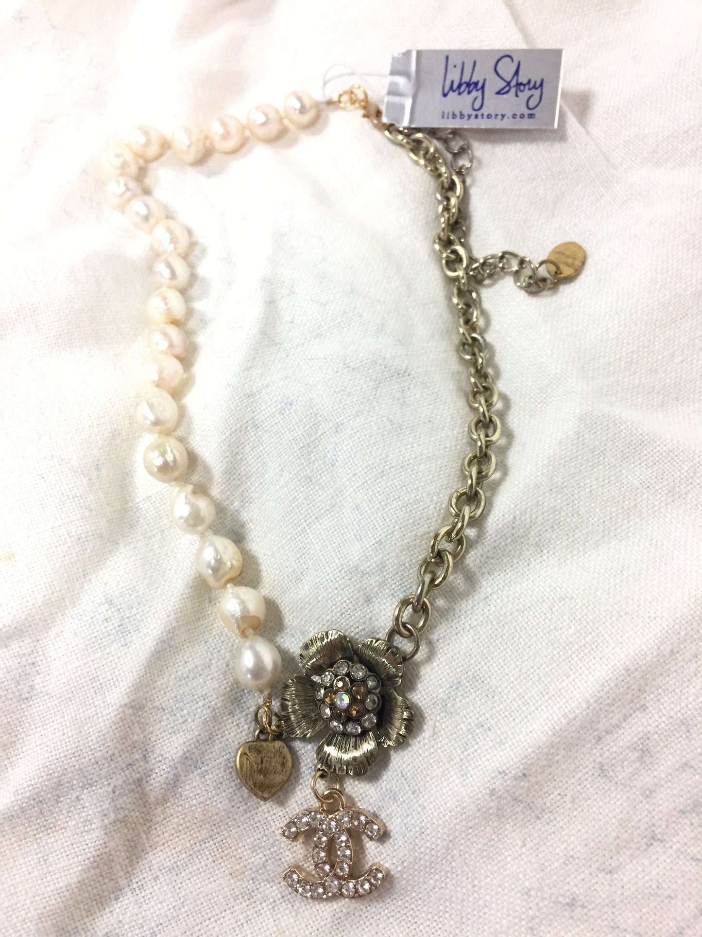 LS Upcycled CC Pearl & Chain Necklace