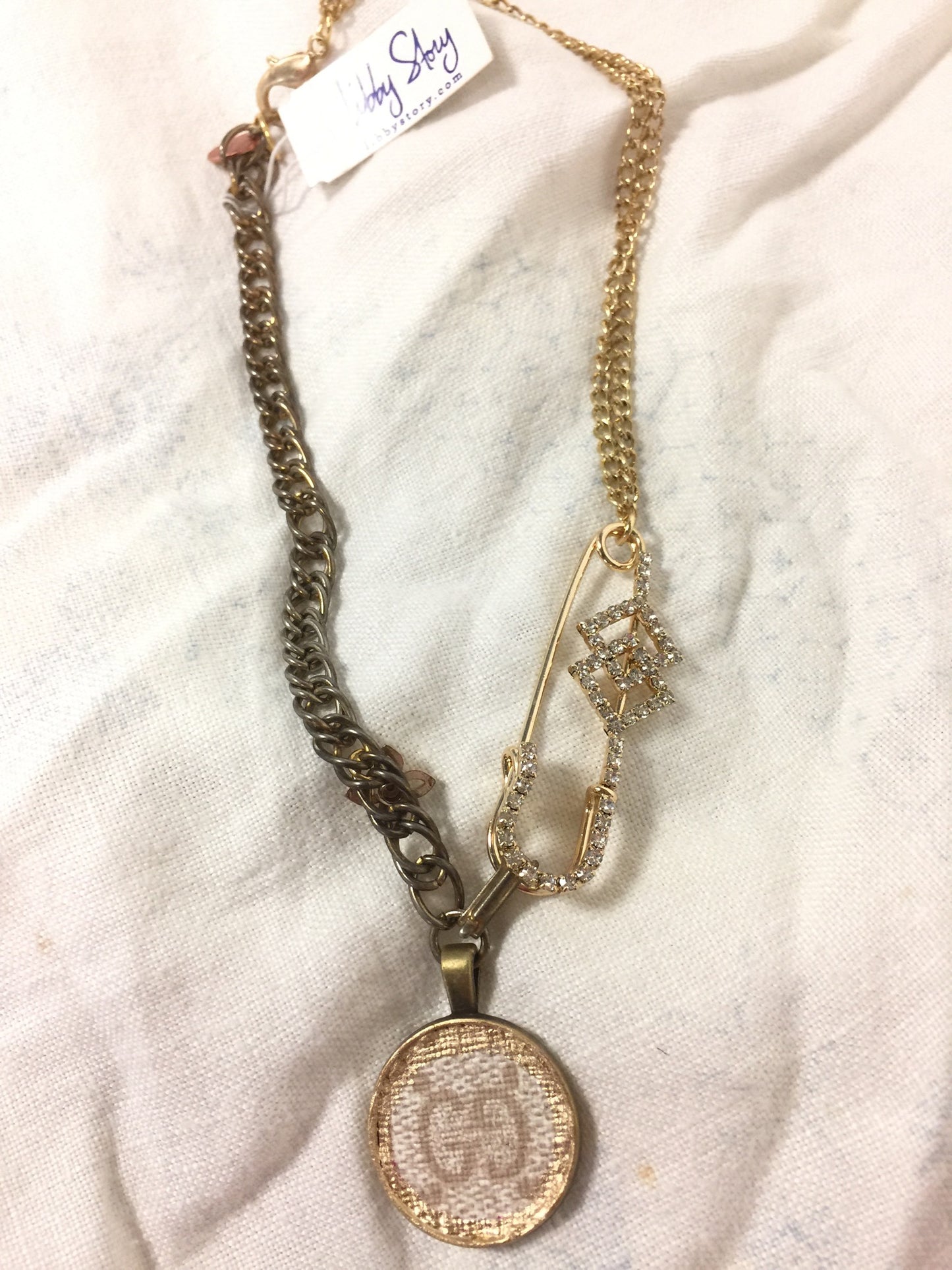 LS Upcycled GG Pin Necklace