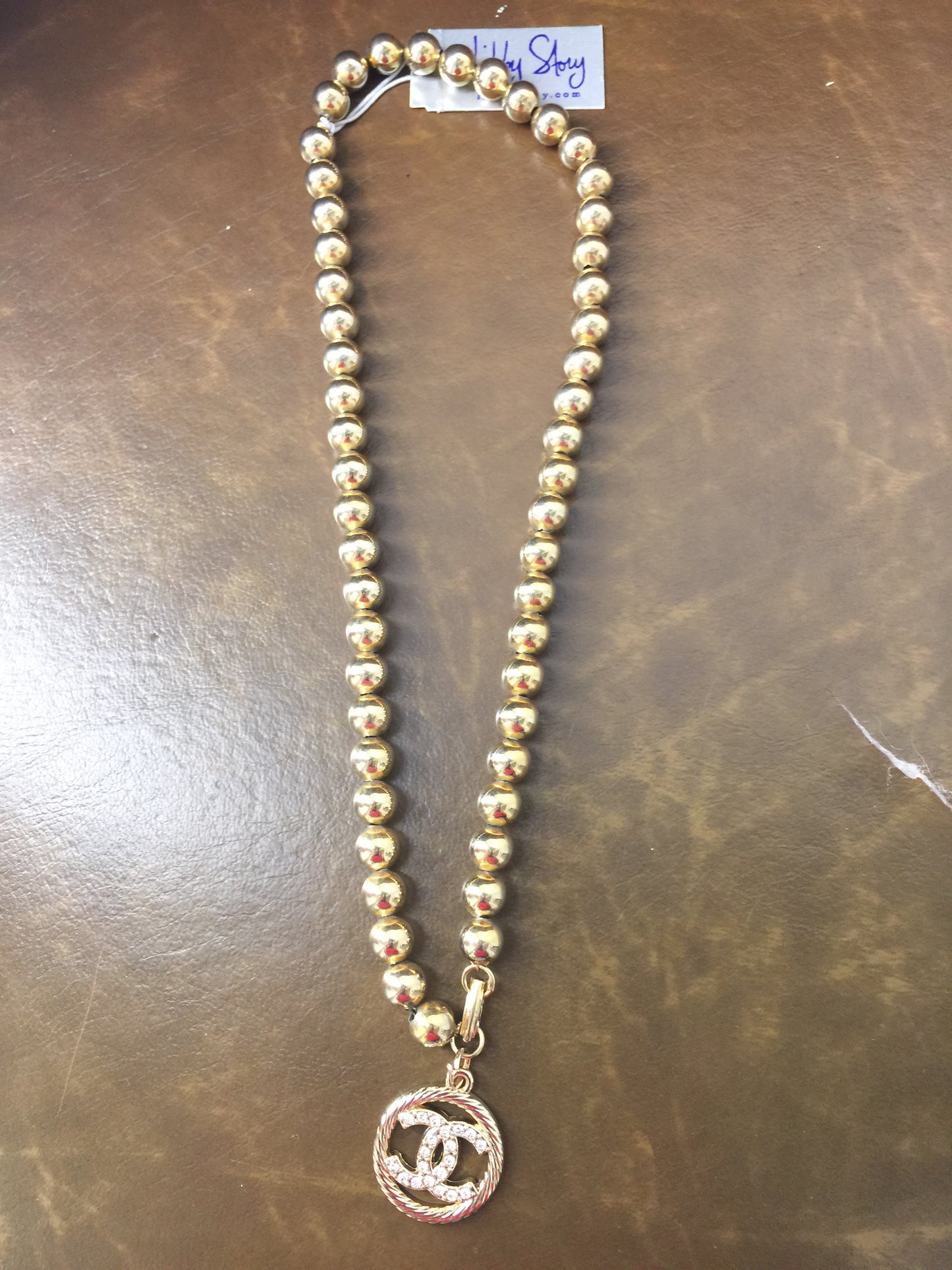 LS Upcycled Rhinestone CC Ball Chain Necklace