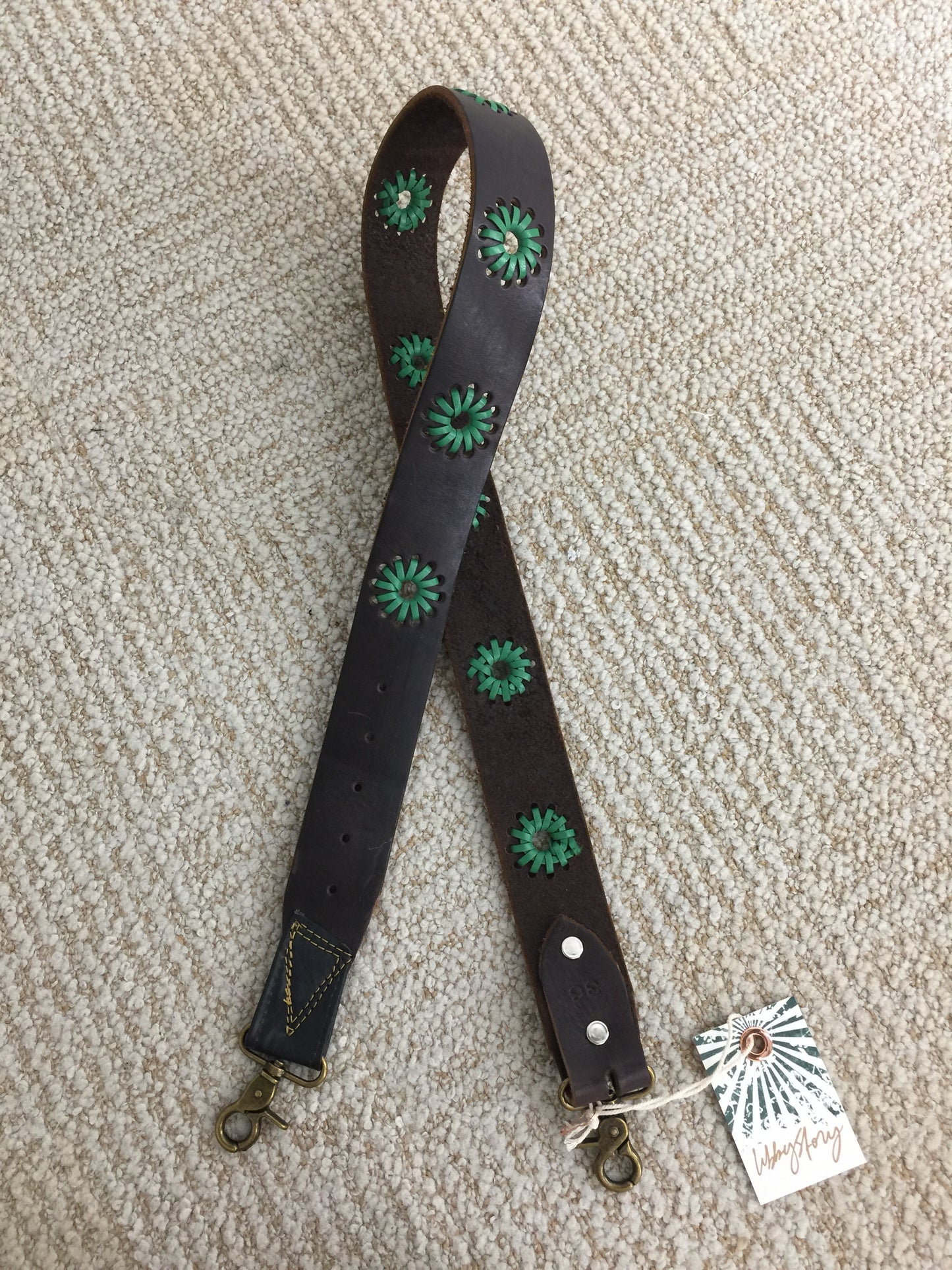 LS Upcycled Green Accent Leather Bag Strap