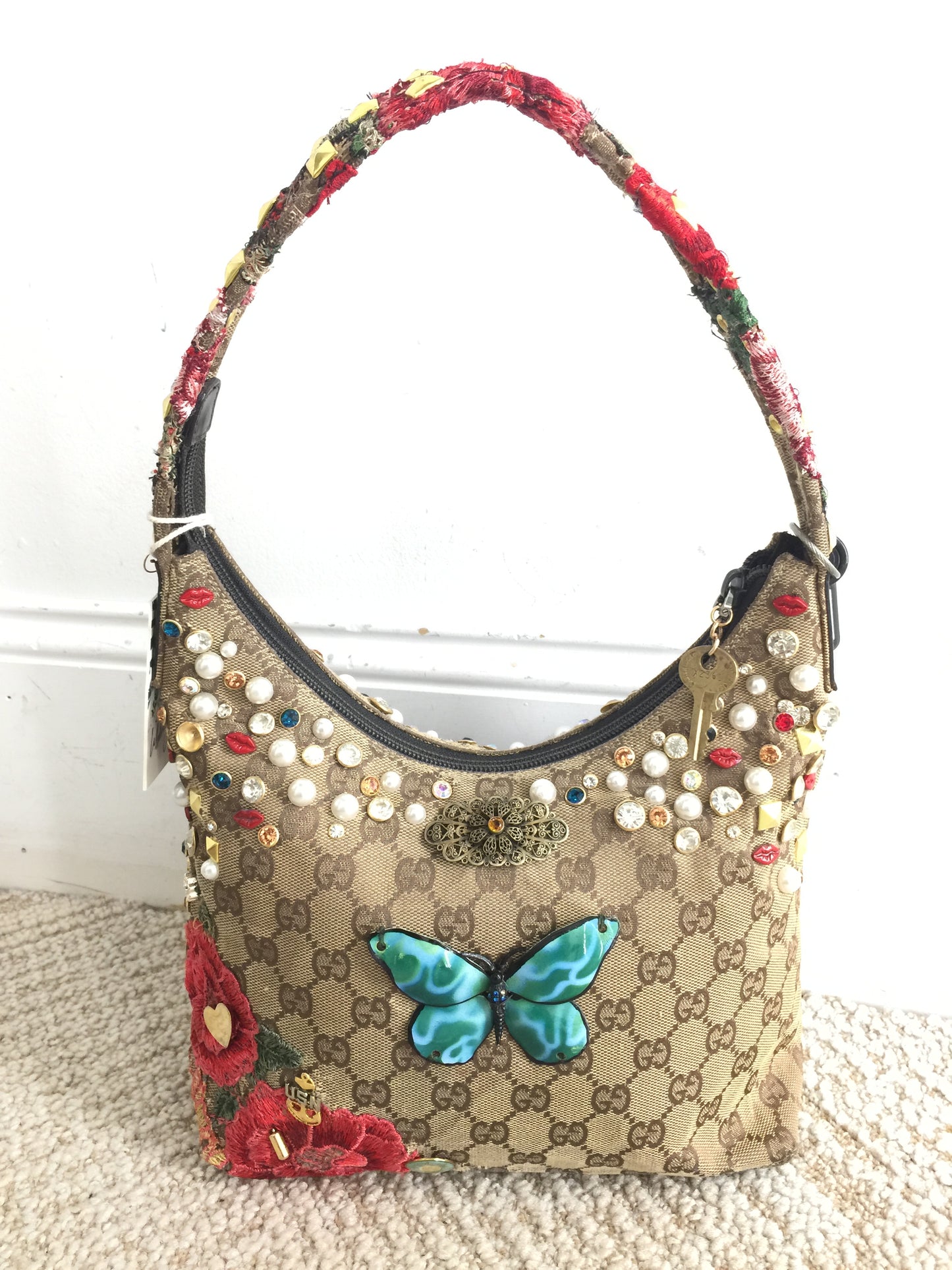 Libby Story Upcycled Patched & Studded GG Purse