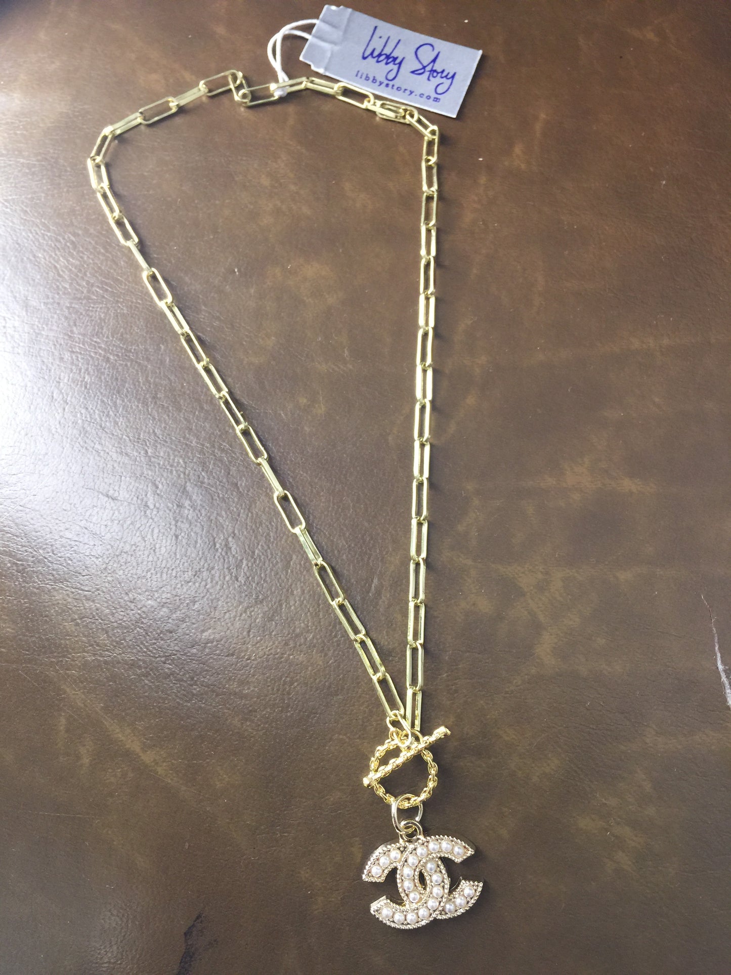 LS Upcycled Pearl CC Toggle Necklace