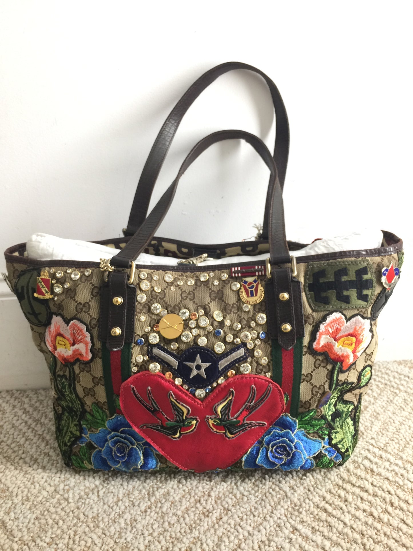 LS Upcycled GG Bejeweled Patch Bag