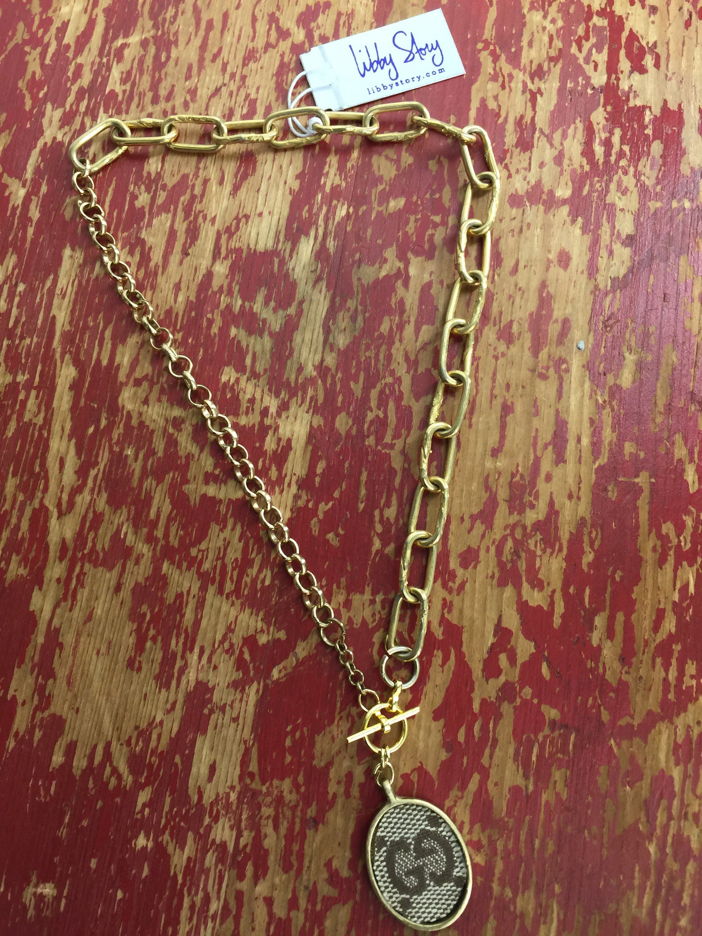 LS Upcycled GG Patch Toggle Chain Necklace