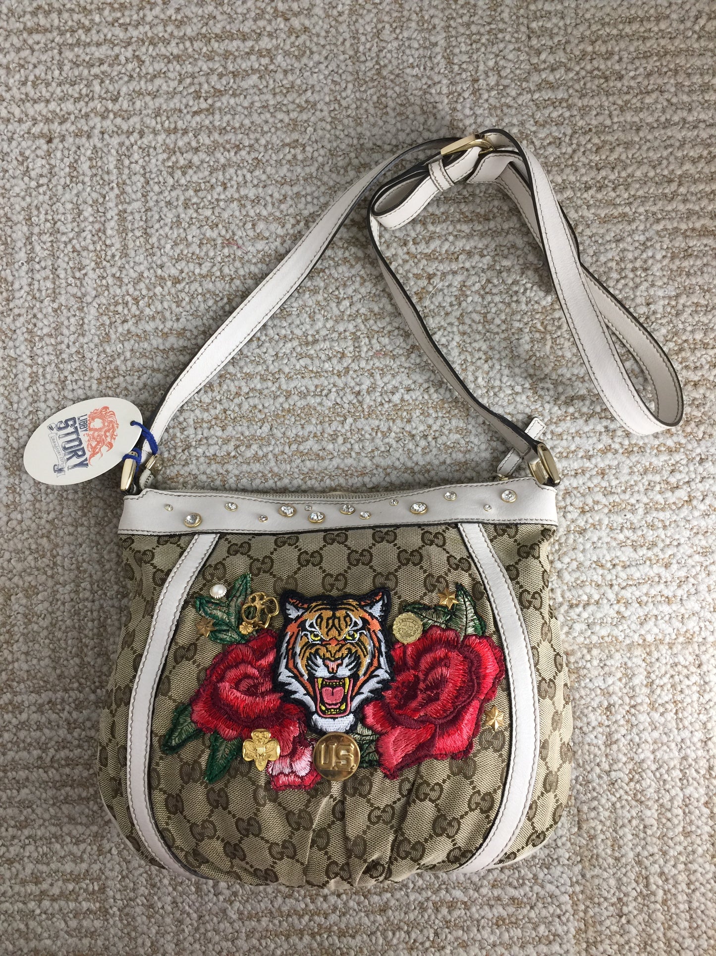 LS Upcycled GG Tiger Rose Patch Bag