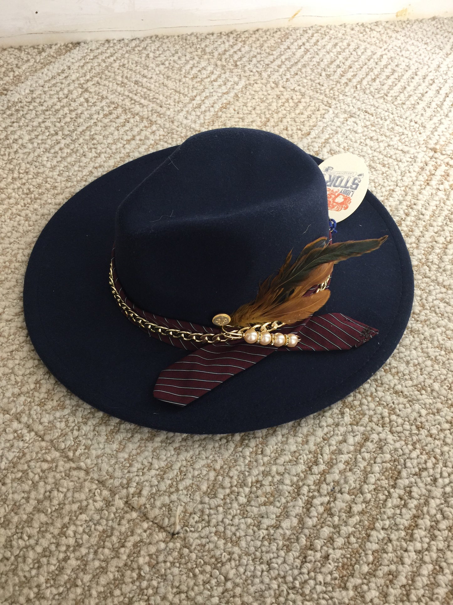 LS Upcycled Vintage Tie & Feather Hat