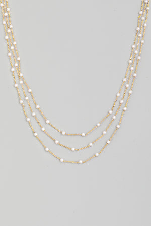 Dainty Layered Chain Link Pearl Station Necklace