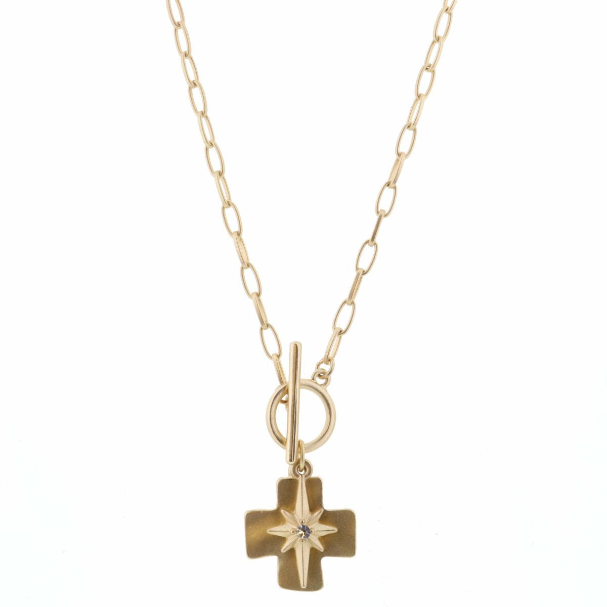 Jane Marie Gold Cross & Star Toggle Necklace