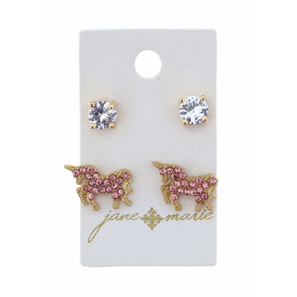 Jane Marie Pink Crystal Unicorn Earring Set