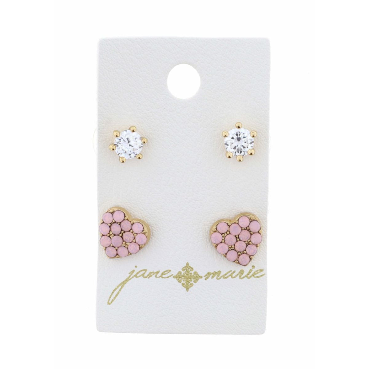 Jane Marie Pink Crystal Heart Stud Earring Set