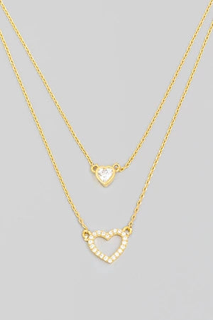 Rhinestone Heart Layered Necklace