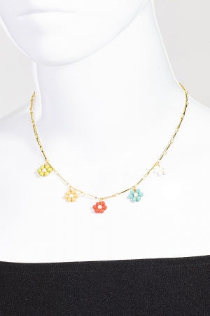 Flower Bead Station Necklace