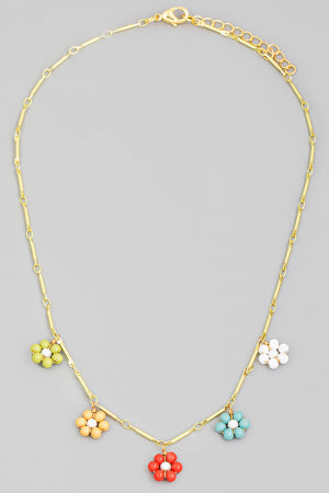Flower Bead Station Necklace