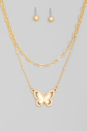 Layered Butterfly Charm Necklace