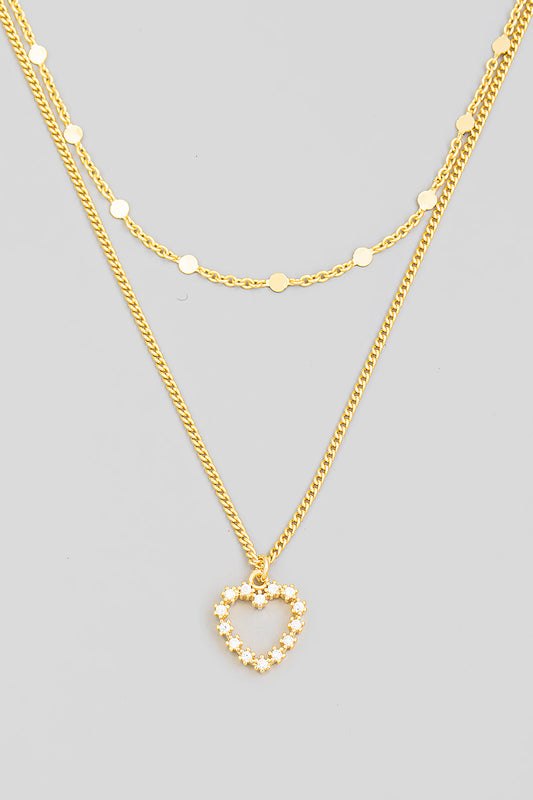Layered Rhinestone Heart Necklace