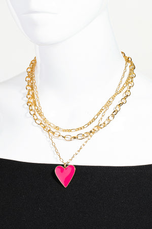 Pink Heart Charm Layered Necklace