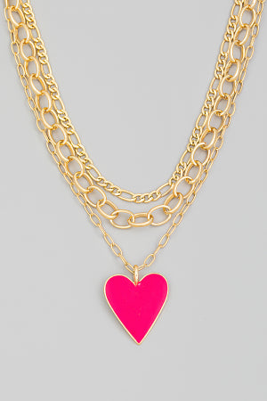 Pink Heart Charm Layered Necklace