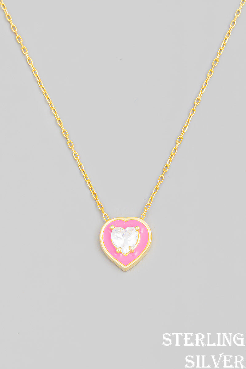 Sterling Silver Heart Rhinestone Necklace