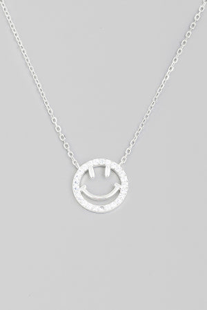 Sterling Silver Smiley Rhinestone Necklace