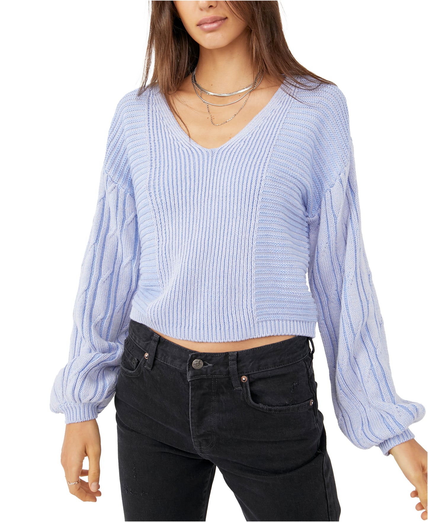 Free People When It Rains V Neck Sweater